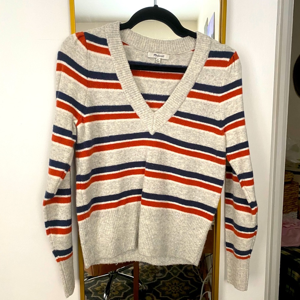 Madewell stripe Vneck sweater!
